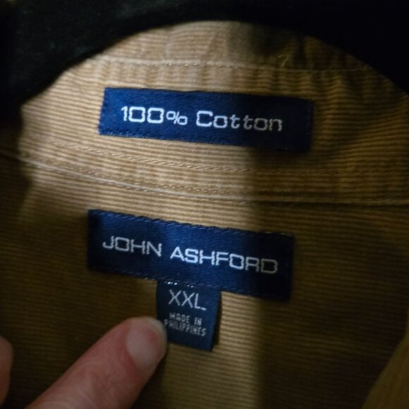 Vintage John Ashford Mens XXL Corduroy Long Sleeve Button-Down Shirt Beige Tan N - Picture 4 of 7